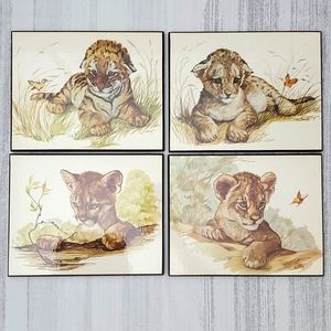Lion Cub Plaques Clancy Vintage Wall Decor Child Room Set of 4